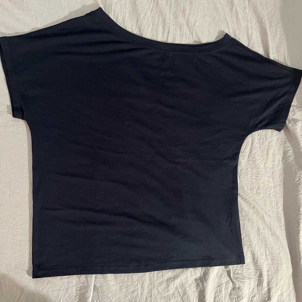 Navy blue off the shoulder t-shirt